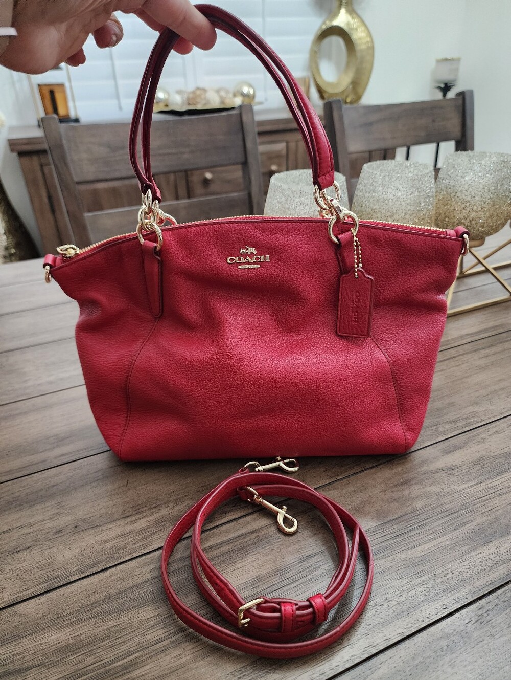 Coach Red Leather Satchel with Removable Strap